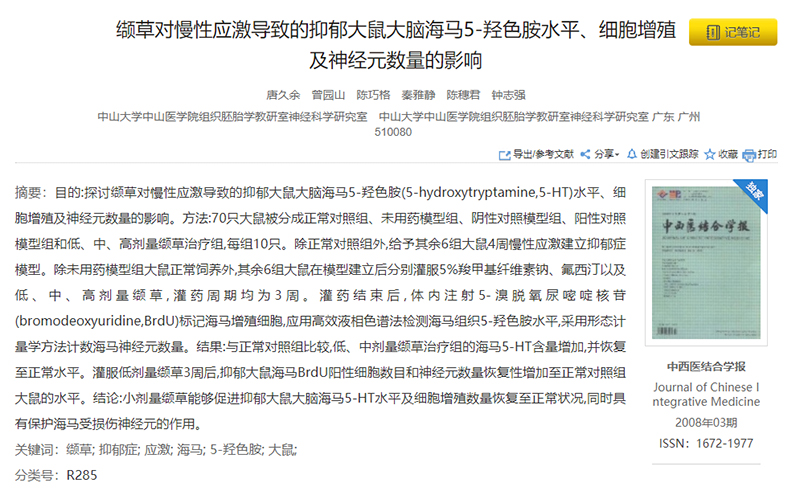 纈草對(duì)慢性應(yīng)激導(dǎo)致的抑郁大鼠大腦海馬5-羥色胺水平、細(xì)胞增殖及神經(jīng)元數(shù)量的影響